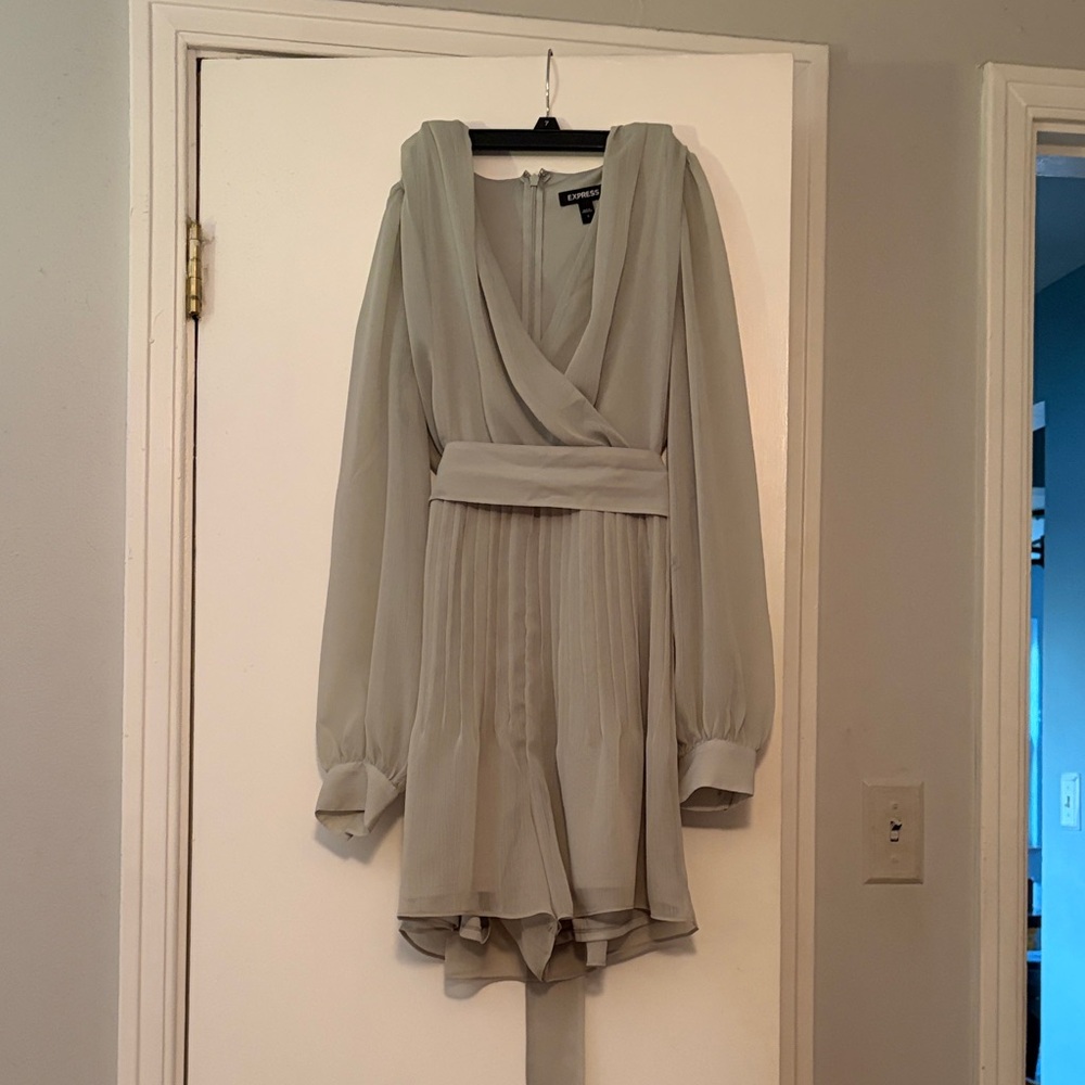 Express Long Sleeve Romper in Light Bluish Gray with pleats
